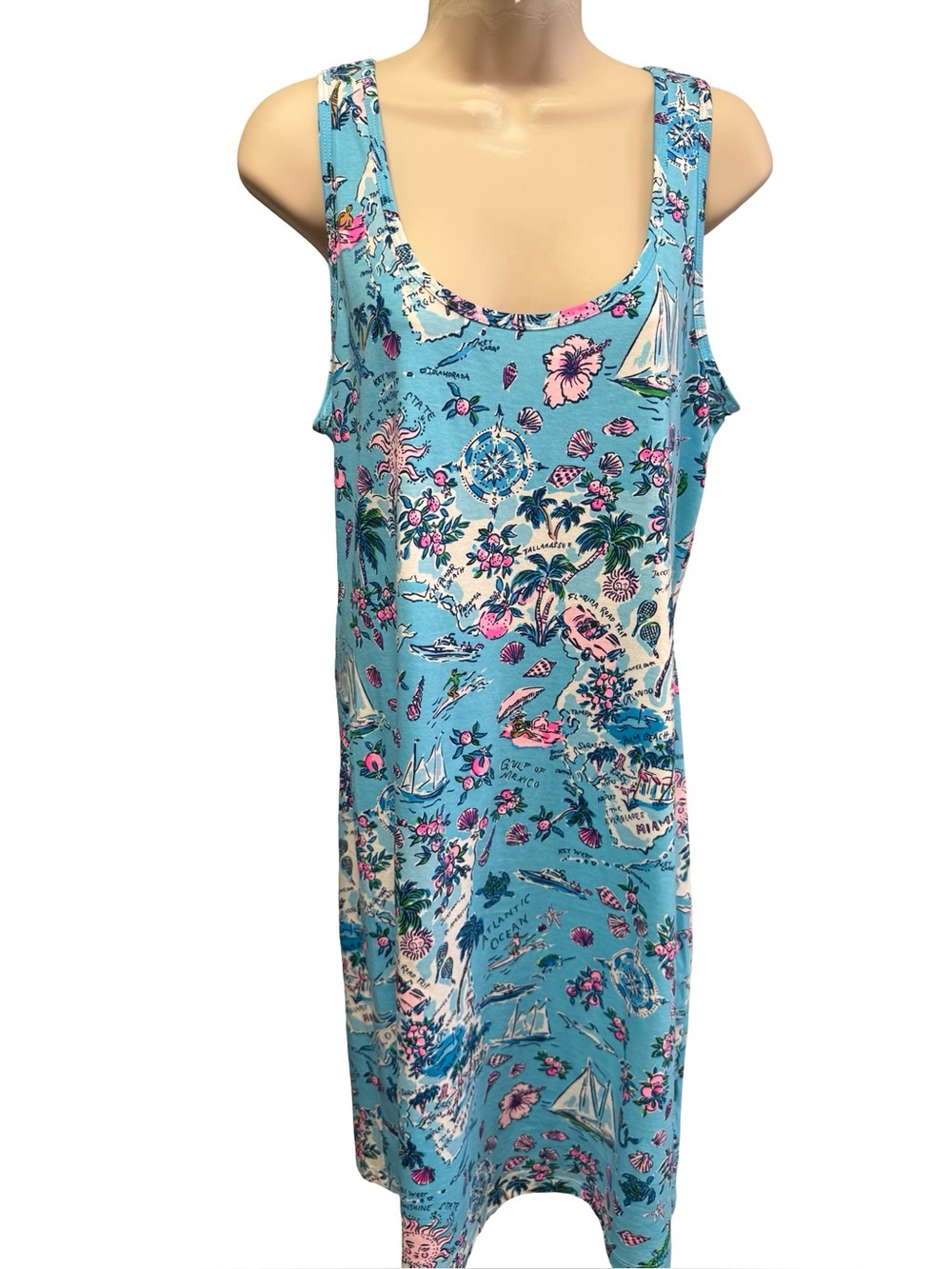 1591 / Lilly Pulitzer Newberri Amalfi Blue Lilly’s Roadtrip Tank Dress Sz Medium